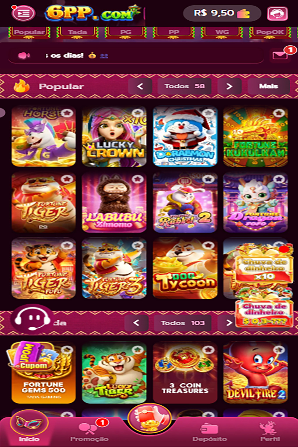 porcentagem de slots 